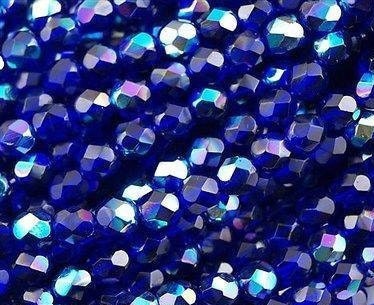 Czech Faceted Cobalt AB Firepolish Glass Beads 6mm (25)