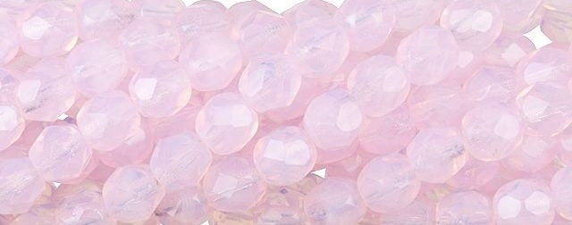 6mm Milky Soft Rosaline Czech Firepolish Faceted Glass Beads (25)