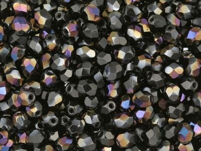 Czech Faceted Twilight Jet Firepolish Glass Beads 6mm (25)