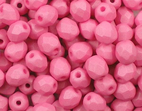 6mm Czech Faceted Saturated Pink Firepolish Glass Beads (25)