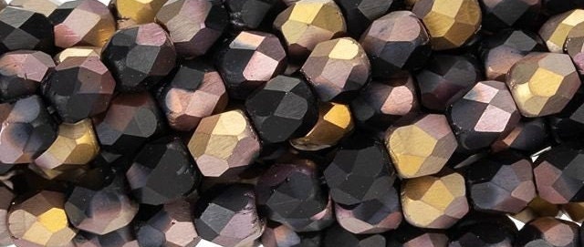 Czech Faceted Matte Apollo Jet Firepolish Glass Beads 6mm (25)