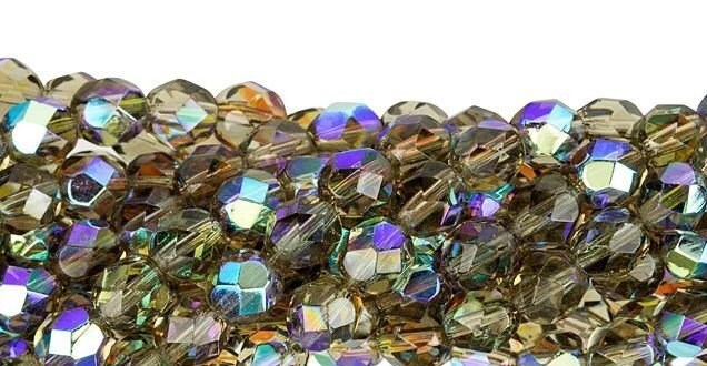 6mm Czech Faceted Black Diamond AB Firepolish Glass Beads (25)