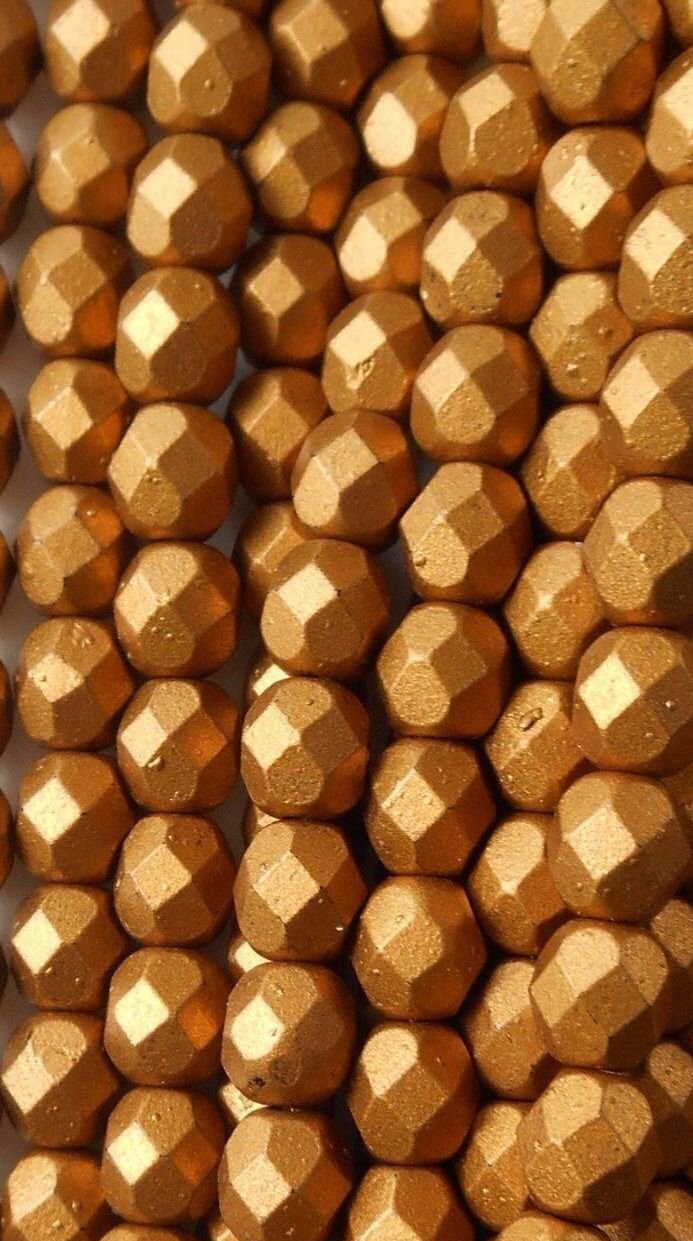 Czech Faceted Matte Metallic Goldenrod Firepolish Glass Beads 6mm (25)