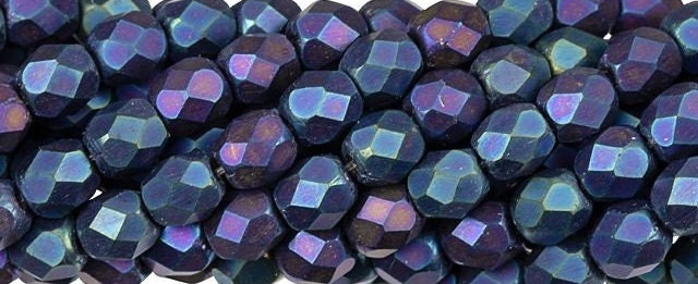 Czech Faceted Matte Iris Blue Firepolish Glass Beads 6mm (25)