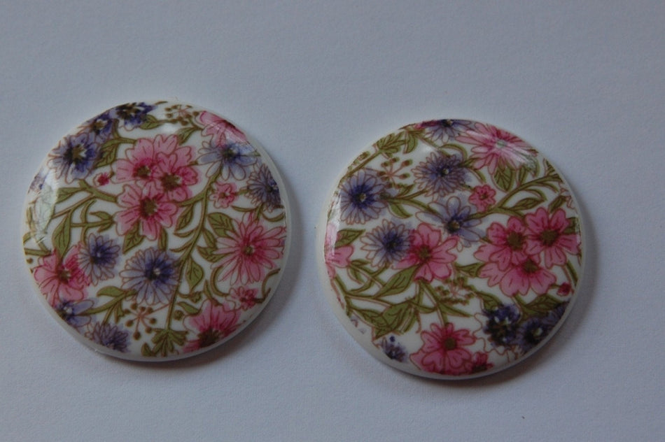 Vintage Pink White All Over Floral Cabochon 35mm (2) cab018A