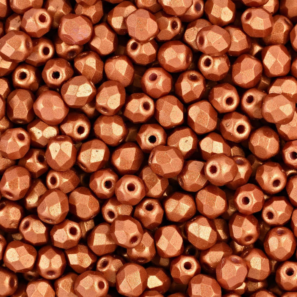 Czech Faceted Matte Metallic Copper Firepolish Glass Beads 6mm (25)