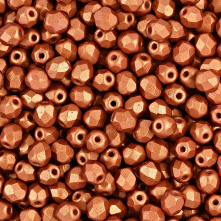 Czech Faceted Matte Metallic Copper Firepolish Glass Beads 6mm (25)