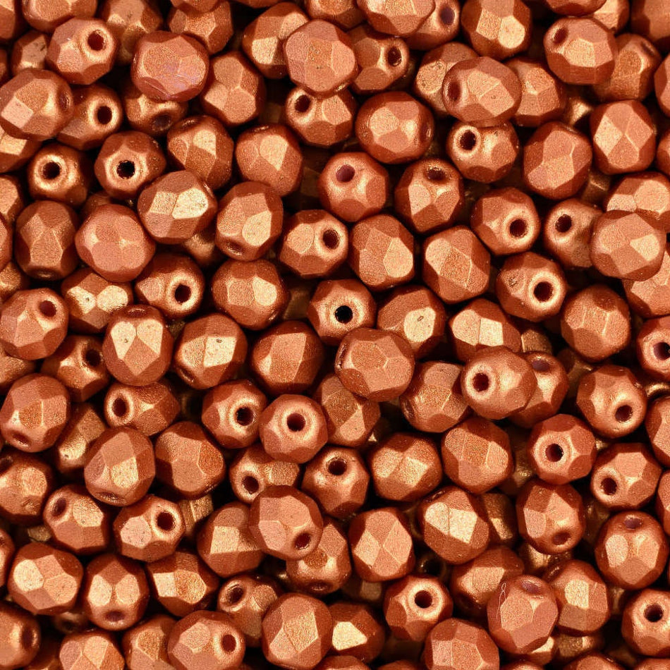 Czech Faceted Matte Metallic Copper Firepolish Glass Beads 6mm (25)