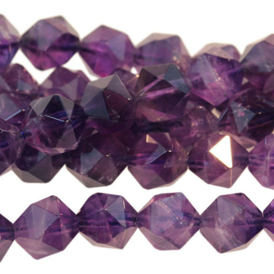 Dakota Stones Amethyst 8mm Star Cut Faceted Gemstones. 15-16" Strand. AME8RD-SC