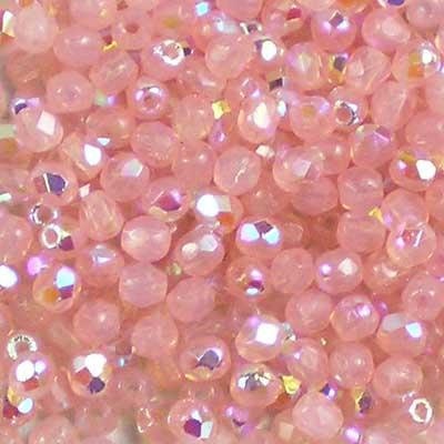 Czech Faceted Milky Pink AB Firepolish Glass Beads 4mm (50)