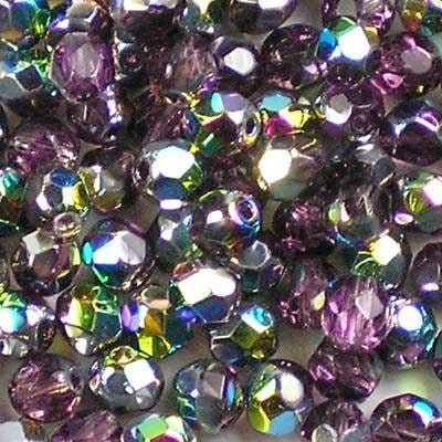 4mm Czech Faceted Vitral Amethyst Firepolish Glass Beads (50)