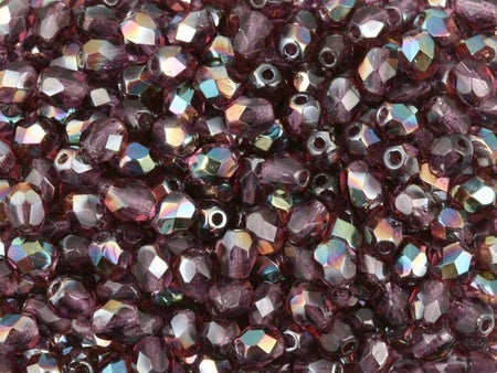 Czech Faceted Tanzanite Celsian Firepolish Glass Beads 4mm (50)