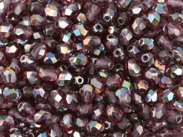 Czech Faceted Tanzanite Celsian Firepolish Glass Beads 4mm (50)