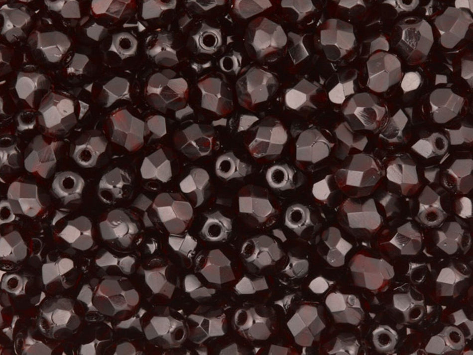 4mm Garnet Czech Faceted Firepolish Glass Beads (50)