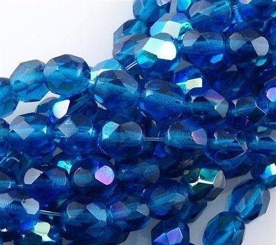 4mm Czech Faceted Capri Blue AB Firepolish Glass Beads (50)