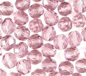 6mm Medium Amethyst Czech Firepolish Faceted Glass Beads (25)
