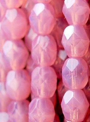 Czech Faceted Milky Pink Firepolish Glass Beads 6mm (25)