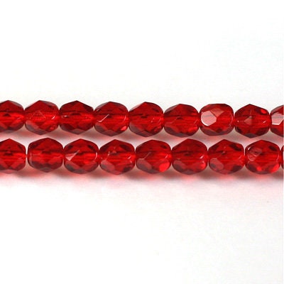 Czech Faceted Siam Ruby Firepolish Glass Beads 6mm (25)