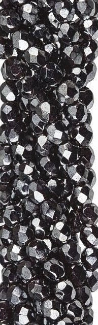6mm Hematite Czech Firepolish Faceted Glass Beads (25)