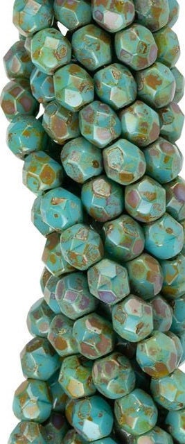 4mm Opaque Persian Picasso Czech Firepolish Faceted Glass Beads (50)