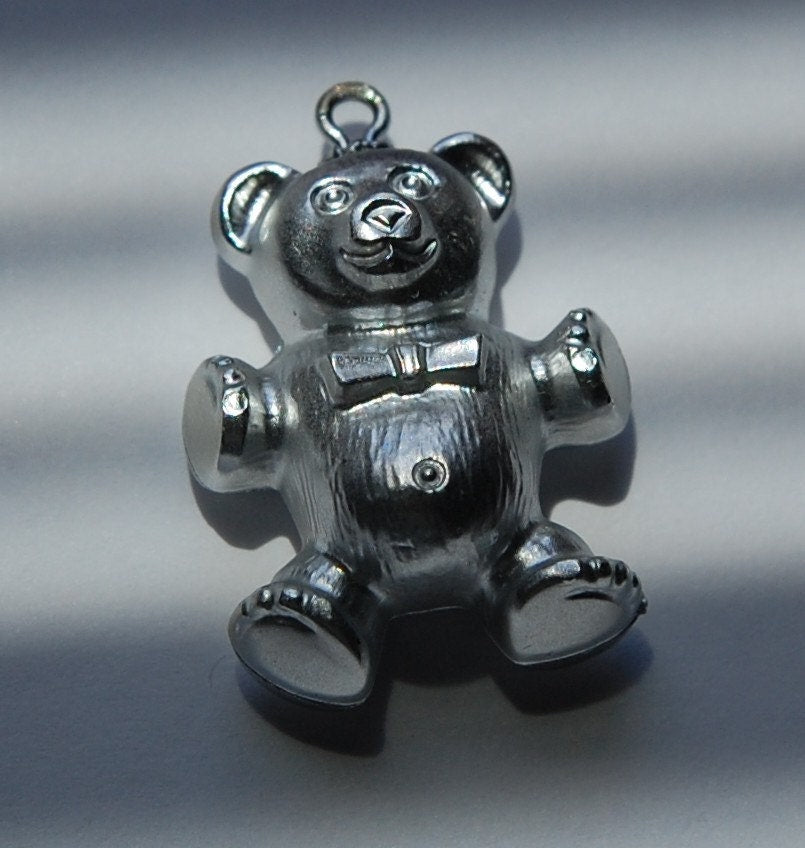 Vintage Silver Acrylic Teddy Bear Charm chr014E