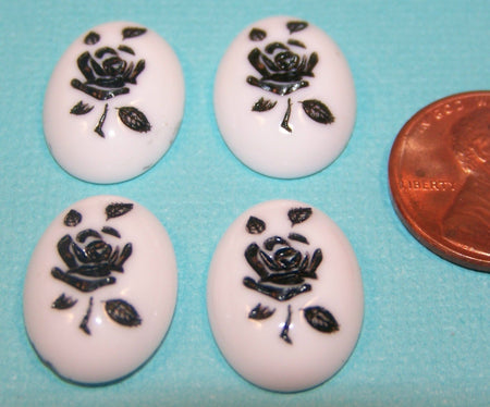 Vintage Black on White Rose Cabochons cab032