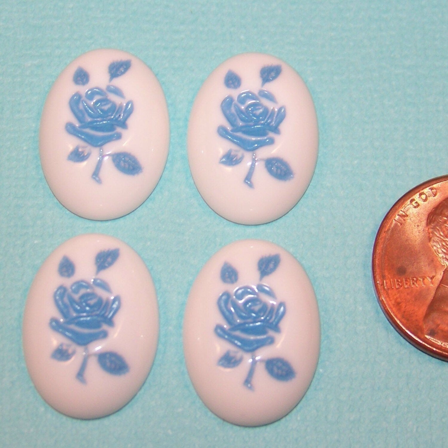 Vintage Blue on White Rose Cabochons cab032C
