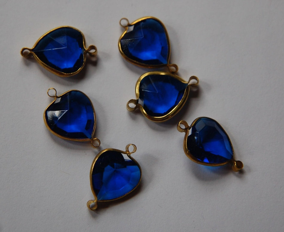 Brass Channel Set Faceted Blue Heart Acrylic Charms chr166