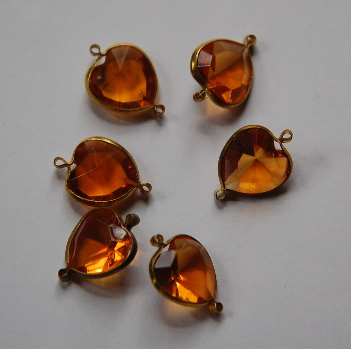 Brass Channel Set Faceted Topaz Heart Acrylic Charms chr166B