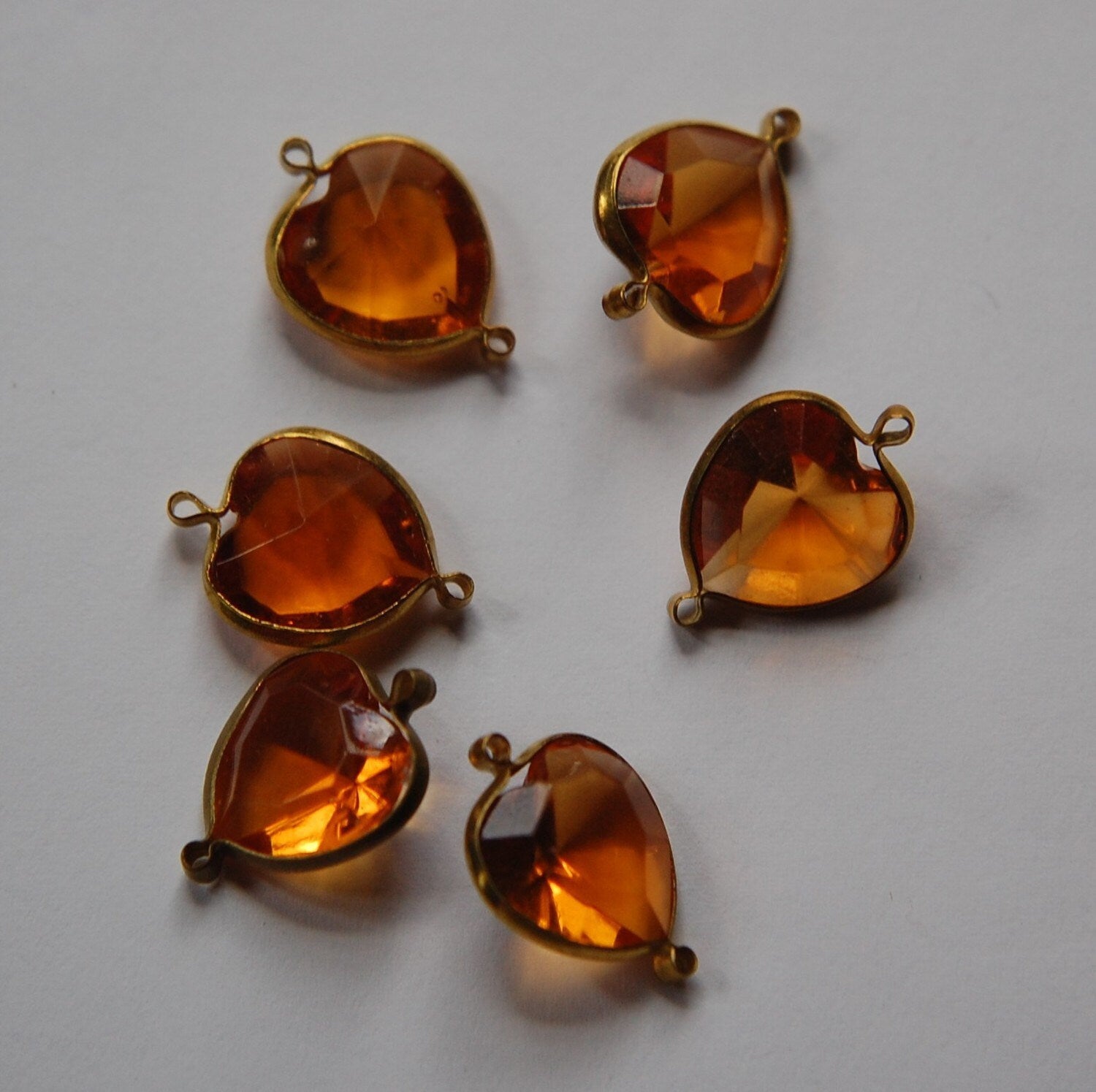 Brass Channel Set Faceted Topaz Heart Acrylic Charms chr166B