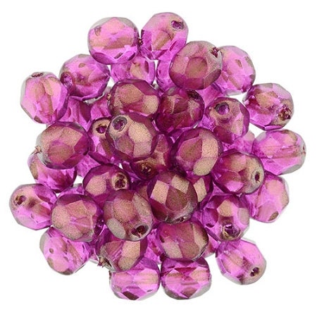 Czech Faceted Halo Madder Rose Firepolish Glass Beads 3mm (50)