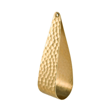 1 Hole Raw Brass Large Hammered 3D Teardrop Hoop Pendant 60x16mm (2) mtl541A