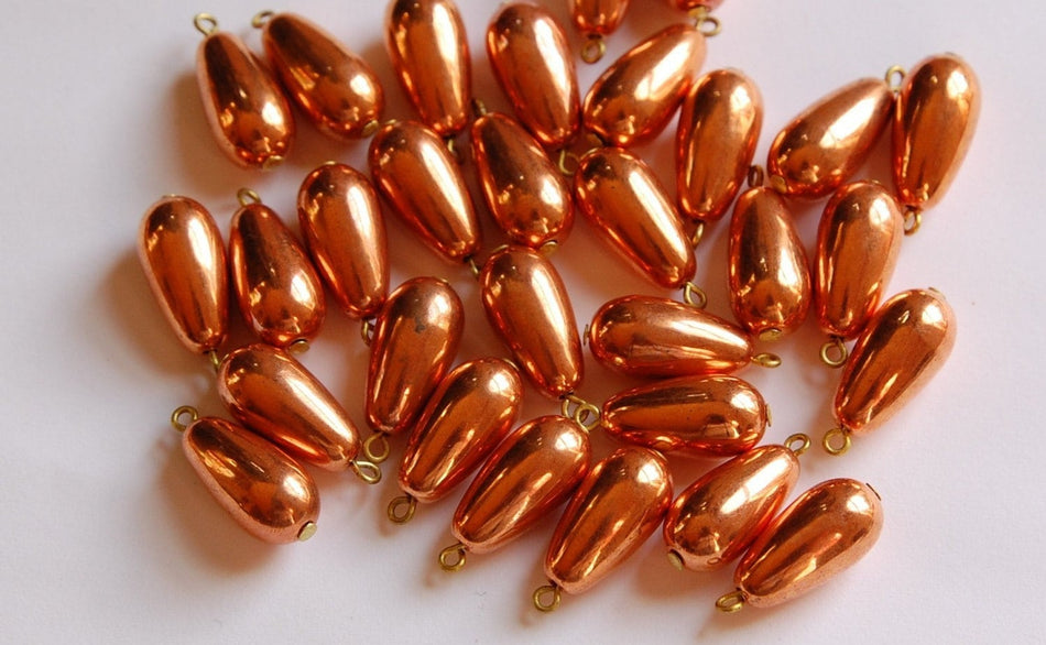 Vintage Copper Teardrop Beads with Loop Charms Drops drp049A