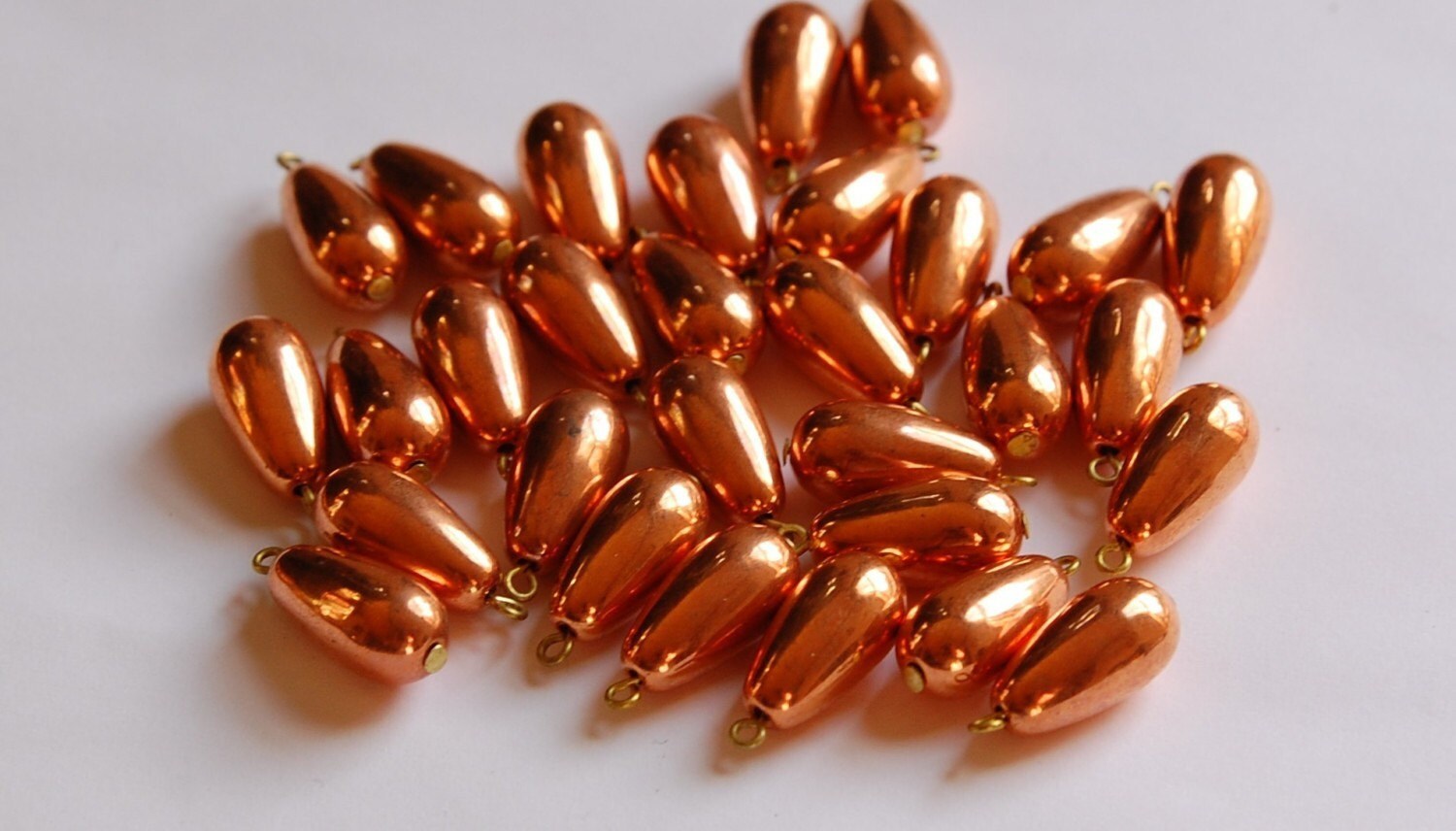 Vintage Copper Teardrop Beads with Loop Charms Drops drp049A