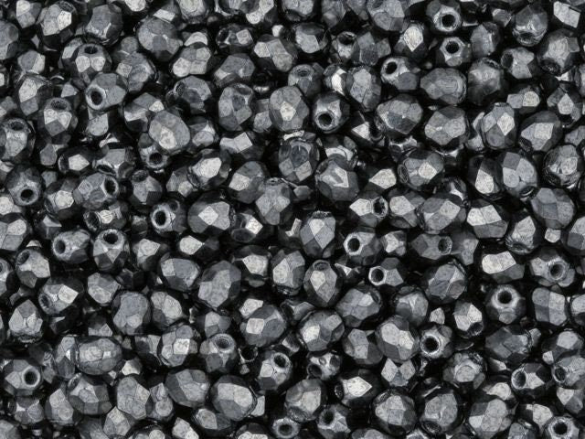 Czech Faceted Hematite Firepolish Glass Beads 3mm (50)
