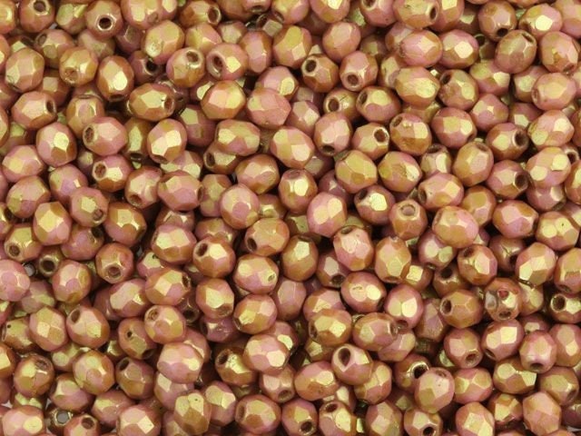 3mm Luster Opaque Rose/Gold Topaz Czech Firepolish Faceted Glass Beads (50)