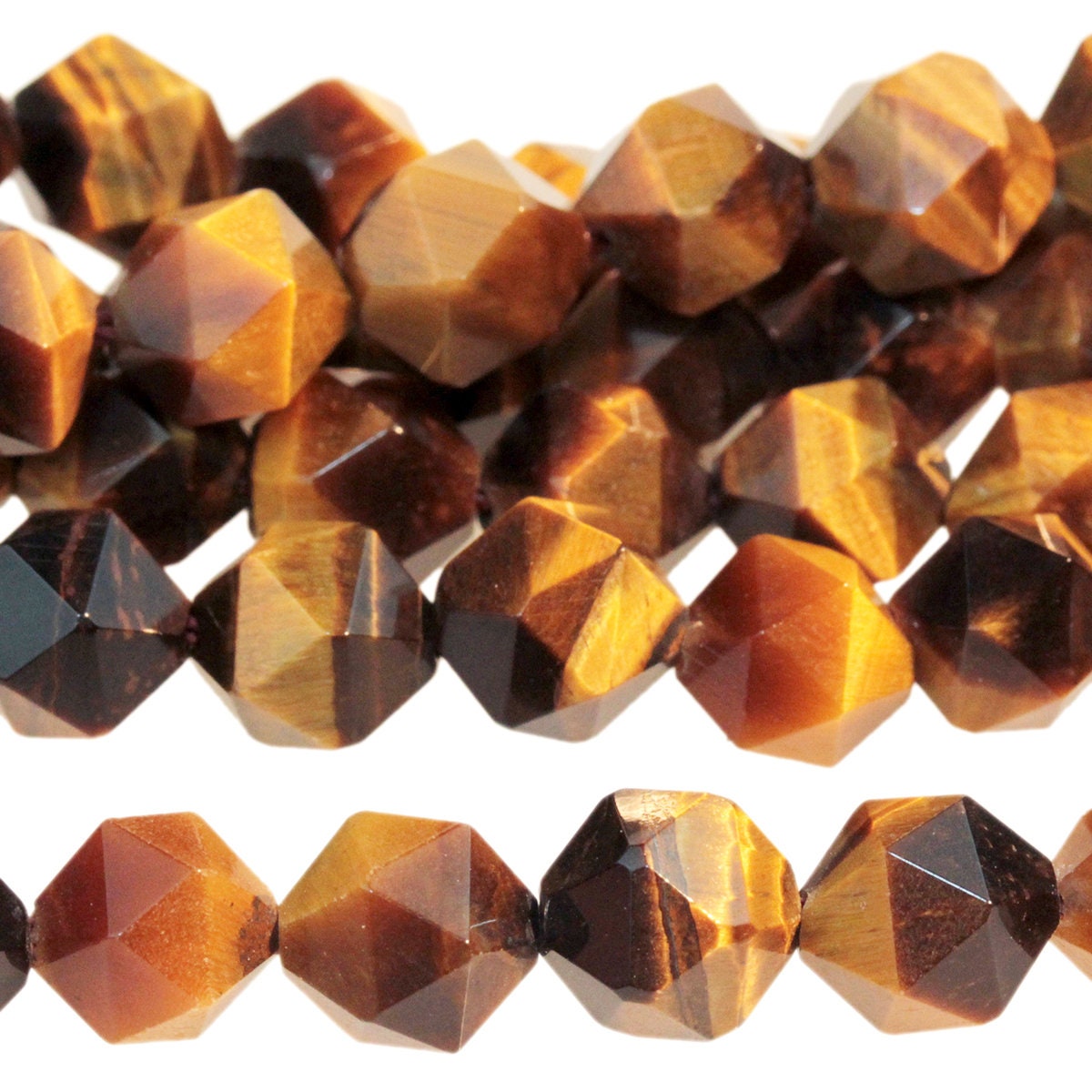 Dakota Stones Tiger Eye 8mm Star Cut Faceted Gemstones. 15-16" Strand. TGE8RD-SC
