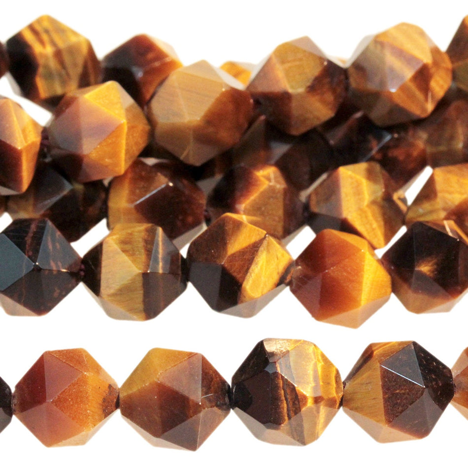 Dakota Stones Tiger Eye 8mm Star Cut Faceted Gemstones. 15-16" Strand. TGE8RD-SC