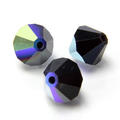 Czech Faceted Jet AB Bicone Glass Beads 4mm (50) CZH-00041B