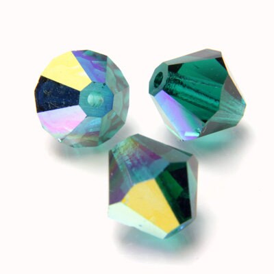 4mm Emerald AB Czech Faceted Bicone Glass Beads (50) CZH-00041D