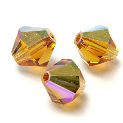 4mm Topaz AB Czech Faceted Bicone Glass Beads (50)