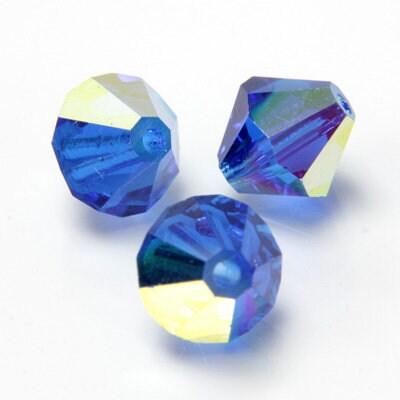 Czech Faceted Capri Blue AB Bicone Glass Beads 4mm (50) CZH-00041F