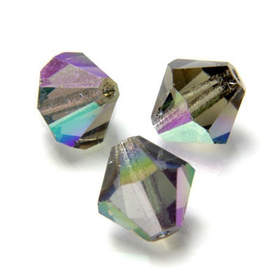 Czech Faceted Black Diamond AB Bicone Glass Beads 4mm (50) CZH-00041H