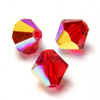 Czech Faceted Light Siam Ruby AB Bicone Glass Beads 4mm (50) CZH-00041AA