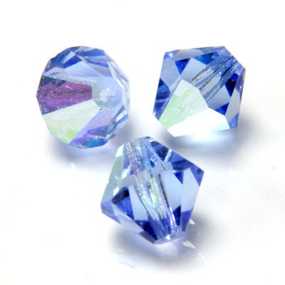 Czech Faceted Sapphire AB Bicone Glass Beads 4mm (50) CZH-00041AE