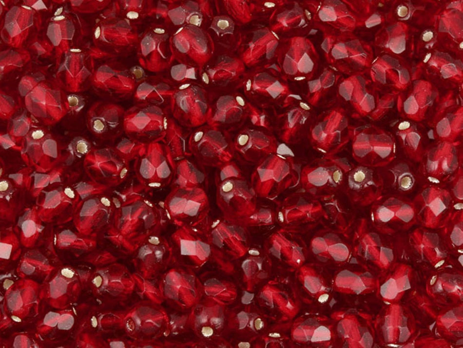 Czech Faceted Silver Lined Ruby Firepolish Glass Beads 4mm (50)