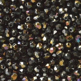 Czech Faceted Twilight Jet Firepolished Glass Beads 4mm (50)