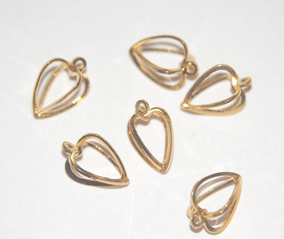 Open Gold Tone Heart Shaped Charm Drops chr090