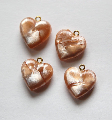 Vintage Small Beige Brown Pearl Acrylic Heart Charms Pendants chr175G