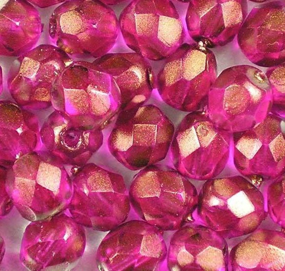6mm Czech Faceted Halo Madder Rose Firepolish Glass Beads (25)